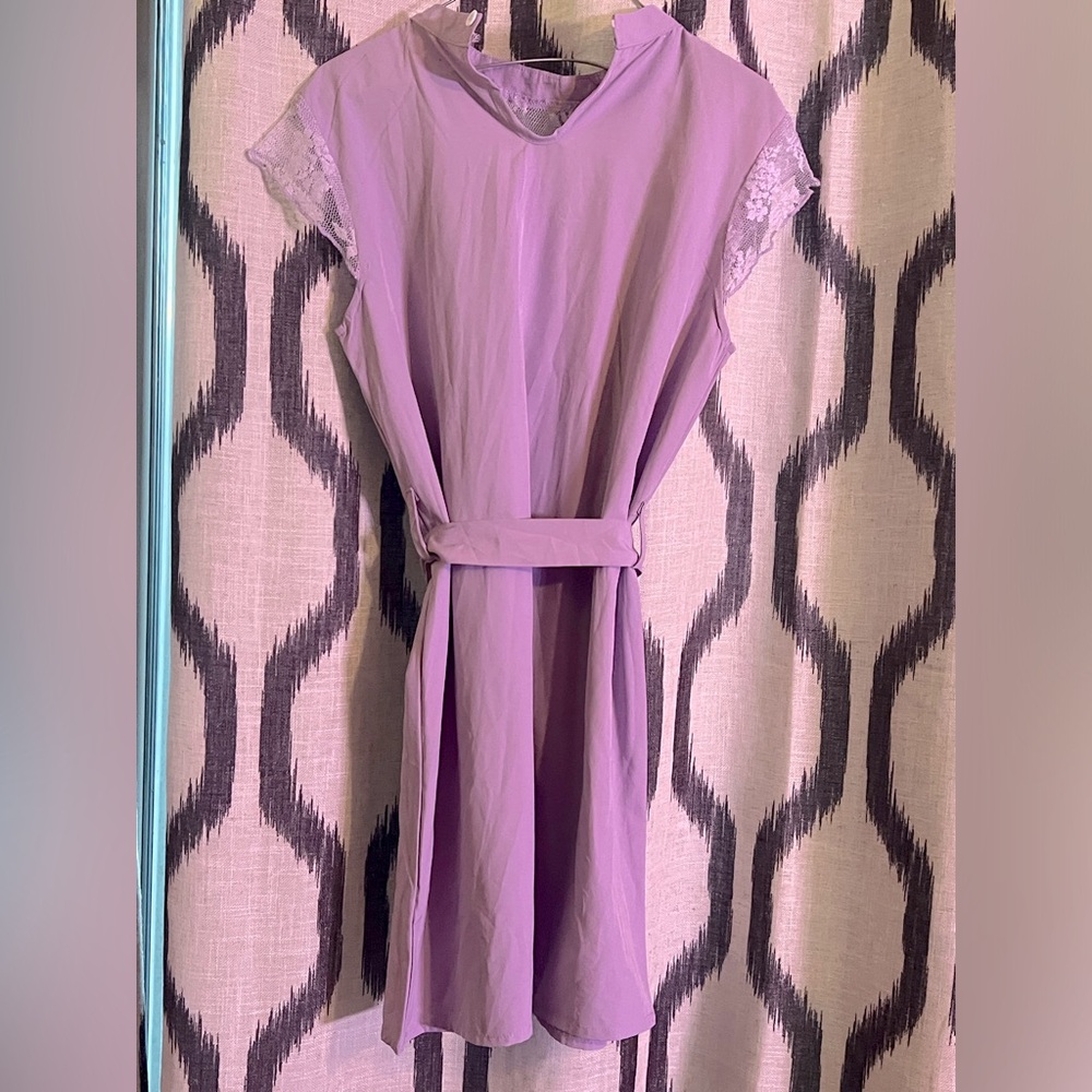GIRLS 14/16 SHEIN PURPLE BELTED LACE DRESS